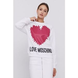 Mikina Love Moschino dámska, biela farba, s potlačou vyobraziť