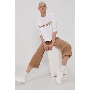 Mikina New Balance dámska, biela farba, s nášivkou vyobraziť