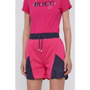 Šortky Hugo dámske, ružová farba, jednofarebné, vysoký pás vyobraziť