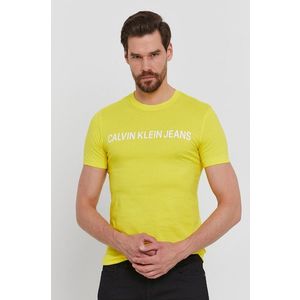Tričko Calvin Klein Jeans pánske, žltá farba, jednofarebné vyobraziť