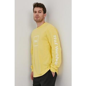 Bavlnené tričko s dlhým rukávom HUF žltá farba, s potlačou vyobraziť