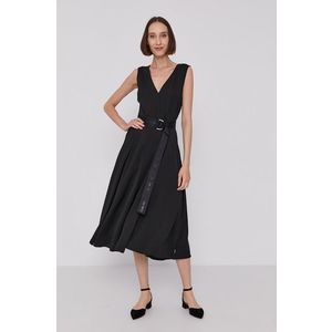 Šaty Calvin Klein čierna farba, midi, áčkový strih vyobraziť