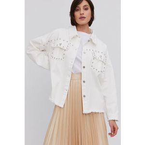 Rifľová bunda Answear Lab dámska, biela farba, prechodná vyobraziť