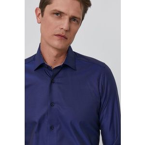 Bavlnená košeľa Emanuel Berg pánska, tmavomodrá farba, slim, s talianskym golierom vyobraziť