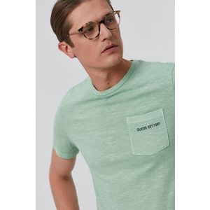 Tričko Guess pánske, zelená farba, jednofarebné vyobraziť