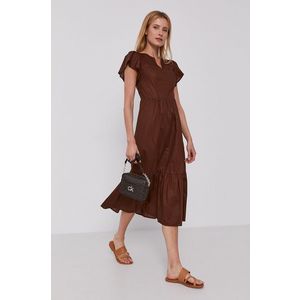 Šaty Sisley hnedá farba, midi, rovné vyobraziť