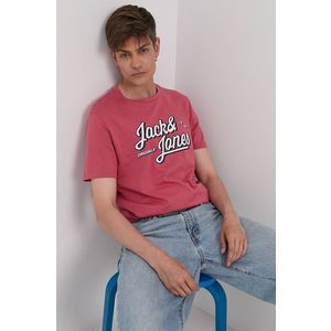 Tričko Jack & Jones pánske, ružová farba, s potlačou vyobraziť