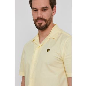 Bavlnená košeľa Lyle & Scott pánska, žltá farba, regular, s klasickým golierom vyobraziť