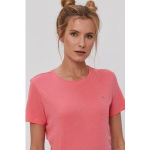 Tričko Tommy Jeans dámske, ružová farba vyobraziť