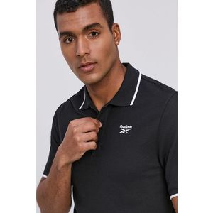 Polo tričko Reebok FP9173 pánske, čierna farba, jednofarebné vyobraziť