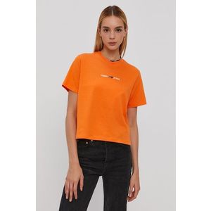 Bavlnené tričko Tommy Jeans oranžová farba vyobraziť