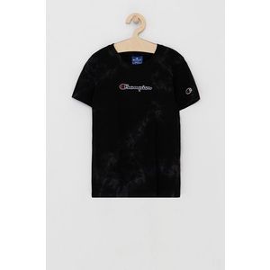 Detské bavlnené tričko Champion 305689 čierna farba, s nášivkou vyobraziť