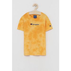 Detské bavlnené tričko Champion 305689 žltá farba, s nášivkou vyobraziť