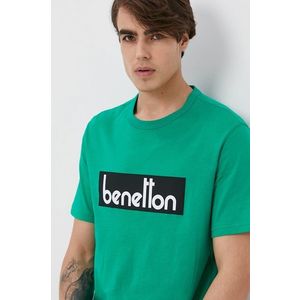 Bavlnené tričko United Colors of Benetton zelená farba, s potlačou vyobraziť