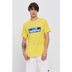 Bavlnené tričko United Colors of Benetton žltá farba, s potlačou vyobraziť