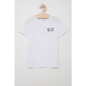 Detské bavlnené tričko EA7 Emporio Armani biela farba, s potlačou vyobraziť