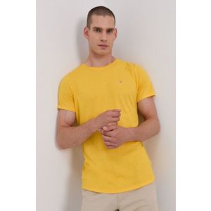 Tričko Tommy Jeans pánske, žltá farba, jednofarebné vyobraziť