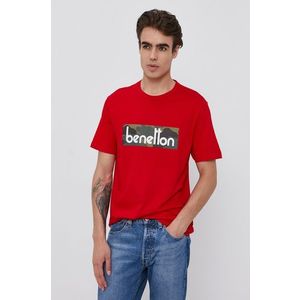 Bavlnené tričko United Colors of Benetton červená farba, s potlačou vyobraziť