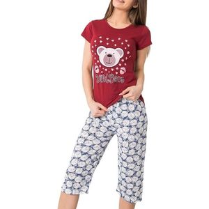 Bordó dámske pyžamo s potlačou medvedíka vyobraziť
