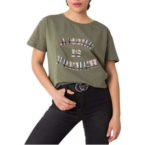 Khaki dámske tričko s nápisom vyobraziť