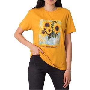 žlté dámske tričko s potlačou slnečníc vyobraziť