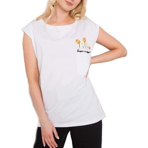 Biele tričko s výšivkou kvetín a vreckom vyobraziť