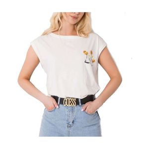 Smotanové tričko s výšivkou kvetín a vreckom vyobraziť