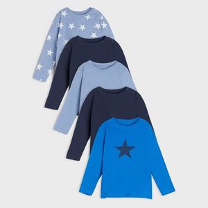 Sinsay - Súprava 5 tričiek s dlhými rukávmi - Modrá vyobraziť