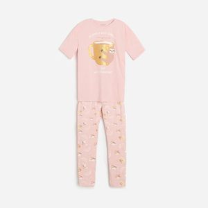 Reserved - Dvojdielne pyžamo s potlačou s motívom leňocha - Ružová vyobraziť
