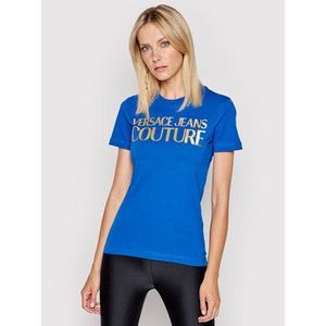 Versace Jeans Couture Tričko Logo Foil 71HAHT04 Modrá Slim Fit vyobraziť