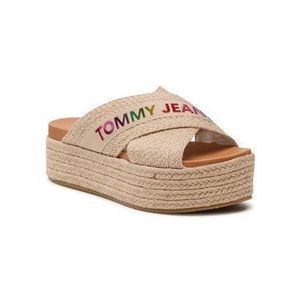 Tommy Jeans Espadrilky Rainbow Branding Mule Flatform EN0EN01313 Béžová vyobraziť