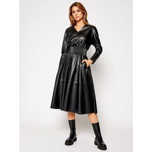 KARL LAGERFELD Šaty z imitácie kože Faux Leather 206W1903 Čierna Waisted Fit vyobraziť