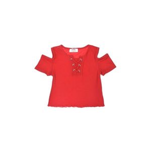 Trendyol Red Cut Out Detailed Corduroy Girl Knitted T-Shirt vyobraziť