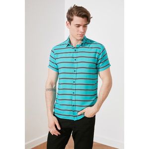 Trendyol Blue Men's Regular Fit Shirt Collar Short Sleeve Striped Shirt vyobraziť
