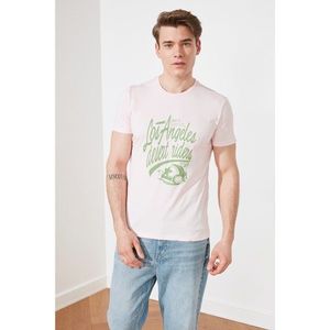 Trendyol Pink Men Slim Fit Bike Collar Zero Sleeve Printed T-Shirt vyobraziť