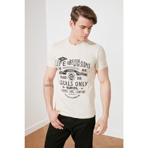 Trendyol Stone Men Slim Fit Bike Collar Zero Sleeve Printed T-Shirt vyobraziť
