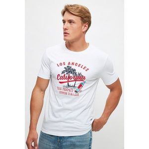 Trendyol White Men's Slim Fit Crew Neck Short Sleeve Printed T-Shirt vyobraziť