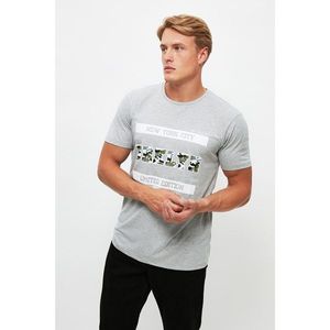 Trendyol Gray Men Regular Fit Crew Neck Short Sleeved Printed T-Shirt vyobraziť
