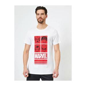 Koton Men's White Marvel Licensed Printed T-Shirt vyobraziť