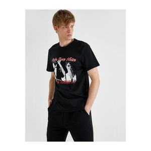 Koton Men's Black Printed Cotton T-Shirt vyobraziť