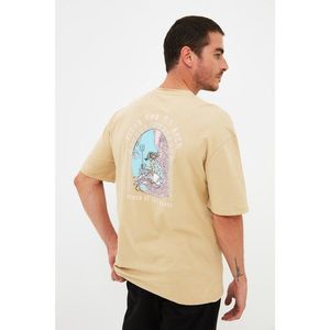 Trendyol Stone Men's Wide Cut Cycling Collar Short Sleeved Printed T-Shirt vyobraziť