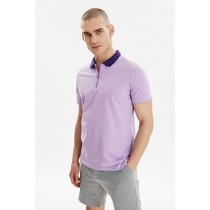 Trendyol Lila Men's Short Sleeve Slim Fit Zipper Detailed Polo Neck T-shirt vyobraziť