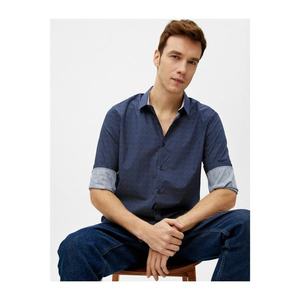 Koton Men's Navy Blue Patterned Classic Collar Long Sleeve Cotton Shirt vyobraziť