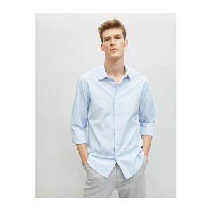 Koton Men's Blue Cotton Classic Collar Long Sleeve Shirt vyobraziť
