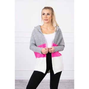 Three-color hooded sweater gray+pink neon+ecru vyobraziť