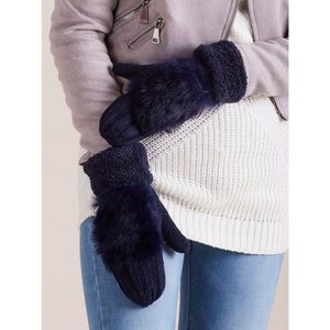 Women´s gloves with faux fur, navy blue vyobraziť