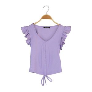 Trendyol Lilac Gathered and Corded Crop Knitted Blouse vyobraziť