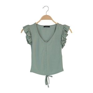Trendyol Mint Gathered and Corded Crop Knitted Blouse vyobraziť