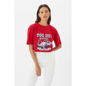 Trendyol Red Loose Crop Knitted T-Shirt vyobraziť