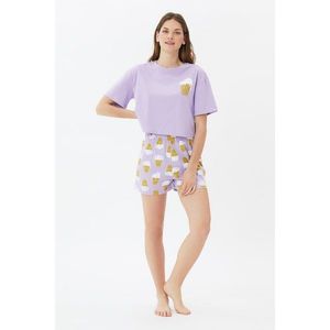 Trendyol Lila Ice Cream Patterned Knitted Pajamas Set vyobraziť